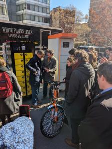 Demonstration of Popwheels battery swapping technology in New York launch of battery swapping