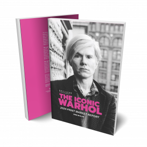 A 3D model of the 2024 Warhol Print Market Report book by Revolver Gallery.