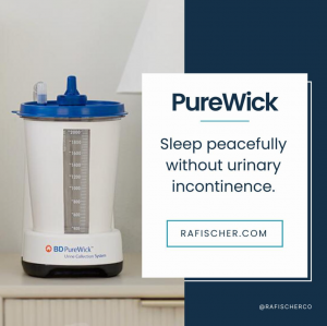 The PureWick on a patient's bedside table