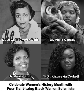 4 black and white photos of Black women who are innovators in biomedical science: Alexa Canady, Kizzmekia Corbett, Karen Smith, and Jewel Cobb.
