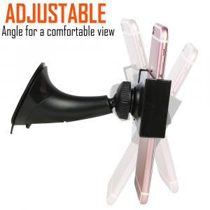 Product infographics for Amazon car phone stand showcasing the versatility of the 180 degree rotation