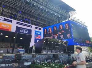 Large stage with esports players on it