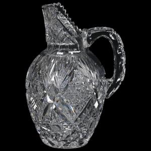 ABCG two-quart pitcher in the Imperial pattern by Libbey, 10 ½ inches tall, with a pattern cut handle and hobstar base (est. $1,500-$3,000).
