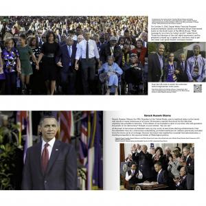 color photographs showing a march with President Obama and John Lewis