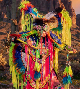 Brian Hammill, Native Spirit founder, dances in the desert in full Native American regalia