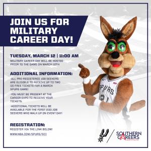 Photo of information for military career fair on tuesday march 12 at 11 am