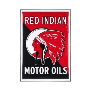 Canadian 1930s Red Indian Motor Oils single-sided porcelain sign, boasting excellent color and gloss and measuring 24 inches by 17 inches (CA$14,160).