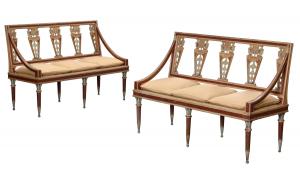 Pair of North Italian polychrome chinoiserie decorated settees in the manner of Giuseppe Levati, Lombardy, late 18th century (est. $15,000-$20,000).