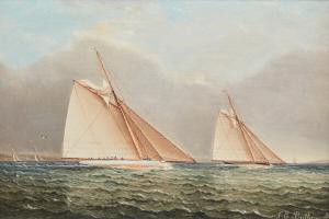 Oil on canvas marine painting by James Edward Buttersworth, titled Puritan and Genesta, America's Cup, 1886, 8 inches by 12 inches (est.  $10,000-$15,000).