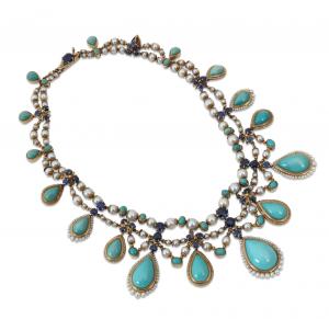 French sapphire, turquoise, cultured peal and 18K gold necklace (est. $5,000-$7,000).