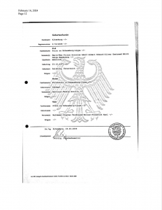 Birth Certificate of His Highness Prince Mario-Max Schaumburg-Lippe the son of HH Prince Waldemar and HH Princess Antonia