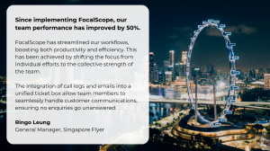Since implementing FocalScope, our team performance has improved by 50%.   FocalScope has streamlined our workflows, boosting both productivity and efficiency. This has been achieved by shifting the focus from individual efforts to the collective strength