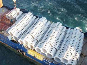 SEAHIVE® products printed with concrete 3D printing equipment are loaded onto a vessel and are ready to be sunk down into the bottom of the ocean.