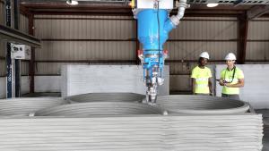 A marine breakwater / artificial reef is being printed at 1Print facility in Florida with a large scale 3D concrete printer.
