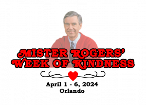 2024 Mister Rogers' Week of Kindness logo showing Fred Rogers in red sweater with dates of the event