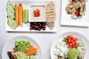 colorful plates of food on table