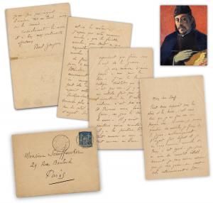 Four-page autograph letter in French signed by the artist Paul Gauguin while visiting the artist’s colony in Pont-Aven, circa April 27, 1888, discussing color theory, contemporary artists, and art critics (est. $20,000-$30,000).