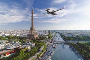 Electron 5 aircraft flying above Paris