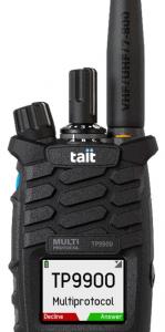 Photograph is a graphic-style shot of the actual portable radio device with a white background. It has the optional tall channel selector button for officers wearing gloves.