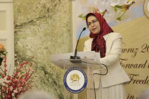 Ms. Soona Samsami, the U.S. Representative of the NCRI underscoring the Iranian people's unwavering desire for change, reflected in their chants against all forms of dictatorships.