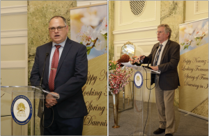 Colonel Tom Cantwell (left) and Colonel Wesley Martin addressing the Nowruz 2024 celebration organized by the NCRI-US.