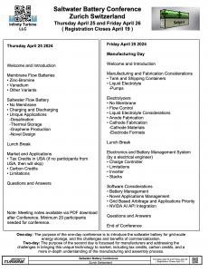 Saltwater Flow Battery Conference Zurich Switzerland