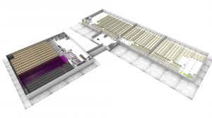 3D rendering of the planned automation for Albert Kerbl's fulfillment center expansion