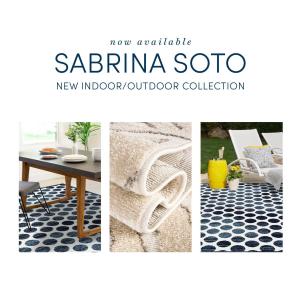 Sabrina’s Outdoor Rug Collections offer an expansive array of shades ranging from warm-neutrals, to coastal blues in bold geometric patterns. With soft and playful designs, that are created to weather the outdoor elements with extremely durable technology.