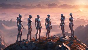 AI exececutives standing on a mountain top