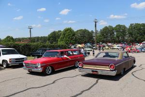 Classic cars cruising the fairgrounds.