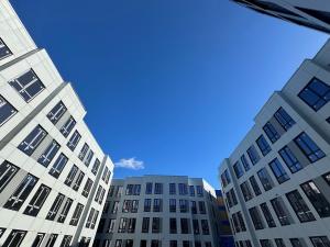 View from inside the central courtyard at The Forte. Hackensack, NJ.