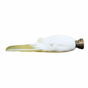 English cameo art glass lay down perfume by Thomas Webb & Son, 5 ¾ inches by 1 inch, with an amazing swan head cameo carved design, white over citrine yellow (est. $1,500-$3,000).
