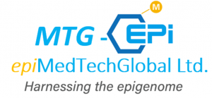 Logo of EpiMedTechGlobal, featuring stylized DNA helix representing epigenetic research and innovation.