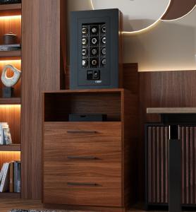 BlumSafe Concealment Cabinet opens to reveal a safe with secured valuables