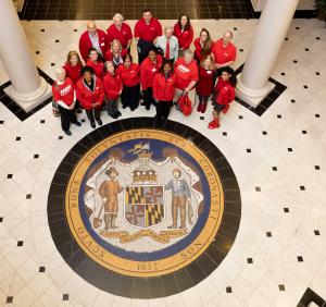 Group of AARP Maryland volunteers in the Senate office building.