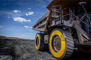 Close up on of a Mining Truck with the New Airless Tire Technology