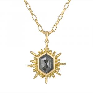 One-of-a-kind 18K gold pendant with salt and pepper diamond by Aneta Zae
