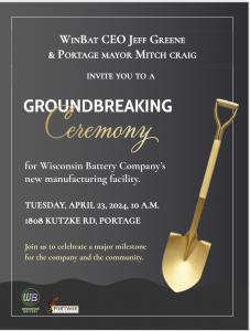The invitation to the Wisconsin Battery Company Ground Breaking is open to the public.