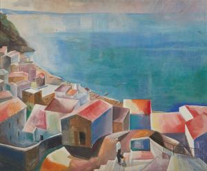 Painting of a scene in Cetara, Italy, 1932, by Károly Patkó (1895-1941), 41 inches by 49 inches (est. $10,000-$20,000).