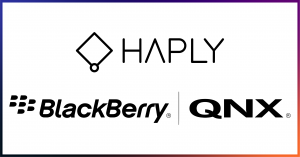 The image displays the logos of Haply Robotics and BlackBerry QNX side by side.