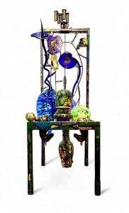 Mixed media glass construction collaboration between Dale Chihuly (American, b. 1941) and Italo Scanga (Italian/American, 1932-2001), titled Pinball Machine (est. $15,000-$25,000).