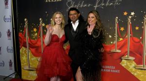 Shekhar Rahate, Indian Celebrity Fashion Designer with a Model and a guest at this red Carpet Ready premiere