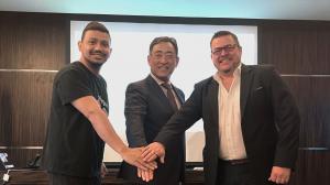 Photo from executive meeting in Dubai, UAE. From left to right: Sandeeop Nailwal (Founder of Polygon Labs), Keiji Minami (CEO of Sony Bank), and Matthew Van Niekerk (CEO and Co-Founder of SettleMint)