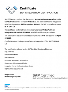 Antea Platform Achieves SAP Integration Certification