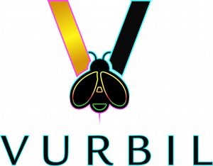 colorful Vurbil logo which is a letter V with a bee that has landed on the letter