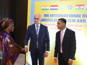 Her Excellency First Secretary of Niger and the Bangladesh Deputy High Commissioner greet Hon. Rakesh Rajagopal