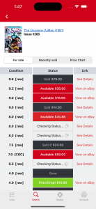 List of comics FOR SALE with pricing and availability being refreshed in real time