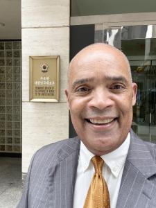 Don Victor Mooney outside the Permanent Mission of the Republic of Korea to the United Nations in New York (April 30, 2024).