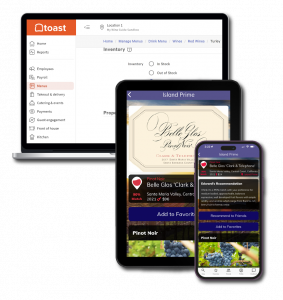 Screenshots of my wine guide and toast software on a tablet, smartphone, and laptop