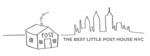 It's a logo of a sketched out house with New York City in the background. Underneath it says The Best Little Post House NYC